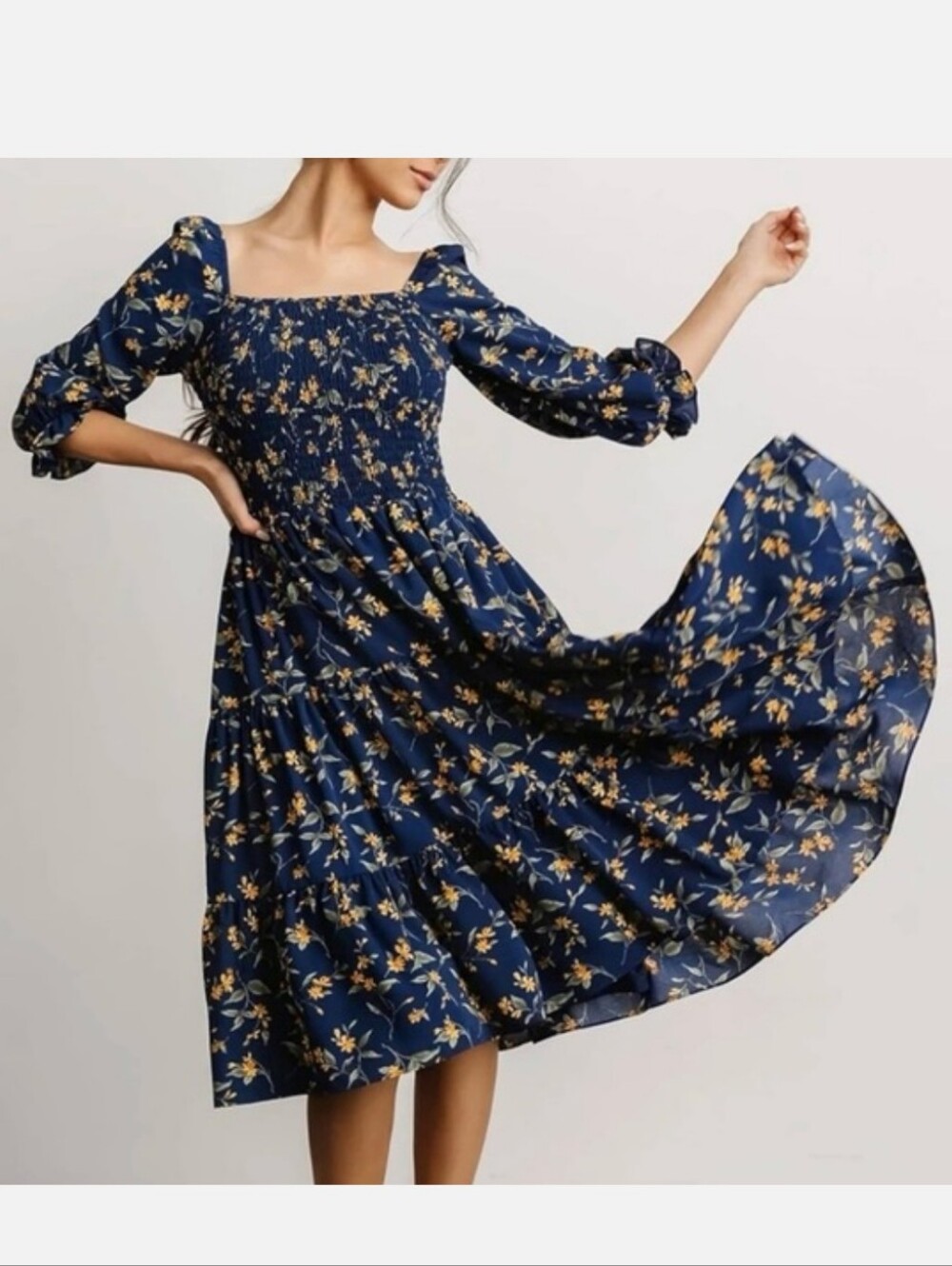 Baltic Born Marta Smocked Midi Dress In Navy Floral